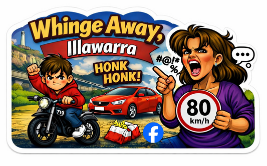 Whinge Away, Illawarra – Road Rage Facebook Edition Die Cut Vinyl Sticker 150mm